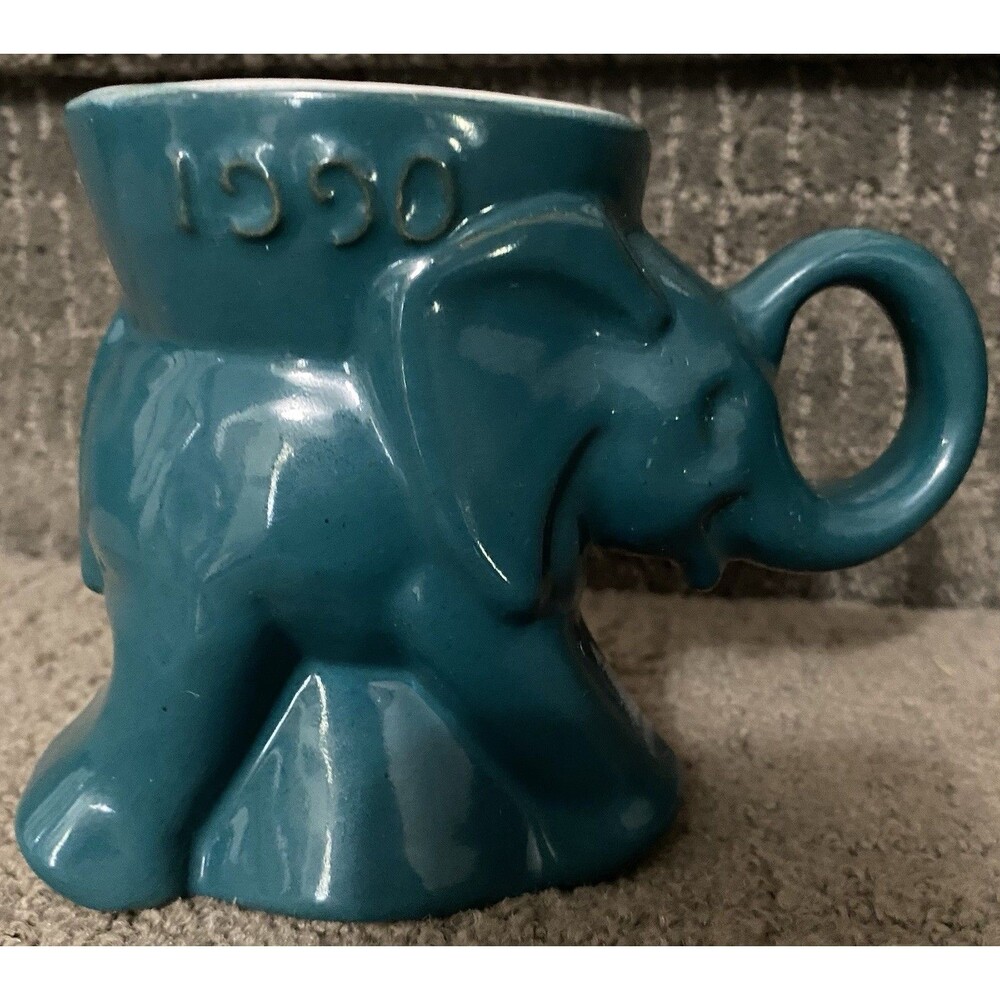 Frankoma Elephant Political 1990 GOP Mug Teal Vtg